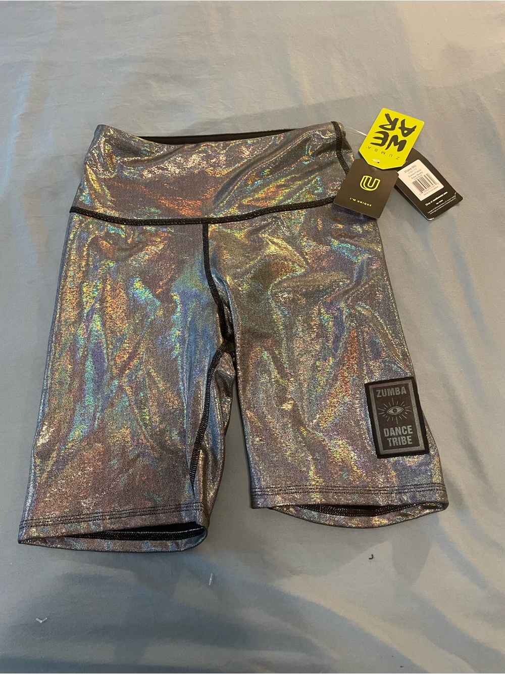 Zumba XSpicy Holographic Women’s High-Waist Shorts - Iridescent Silver